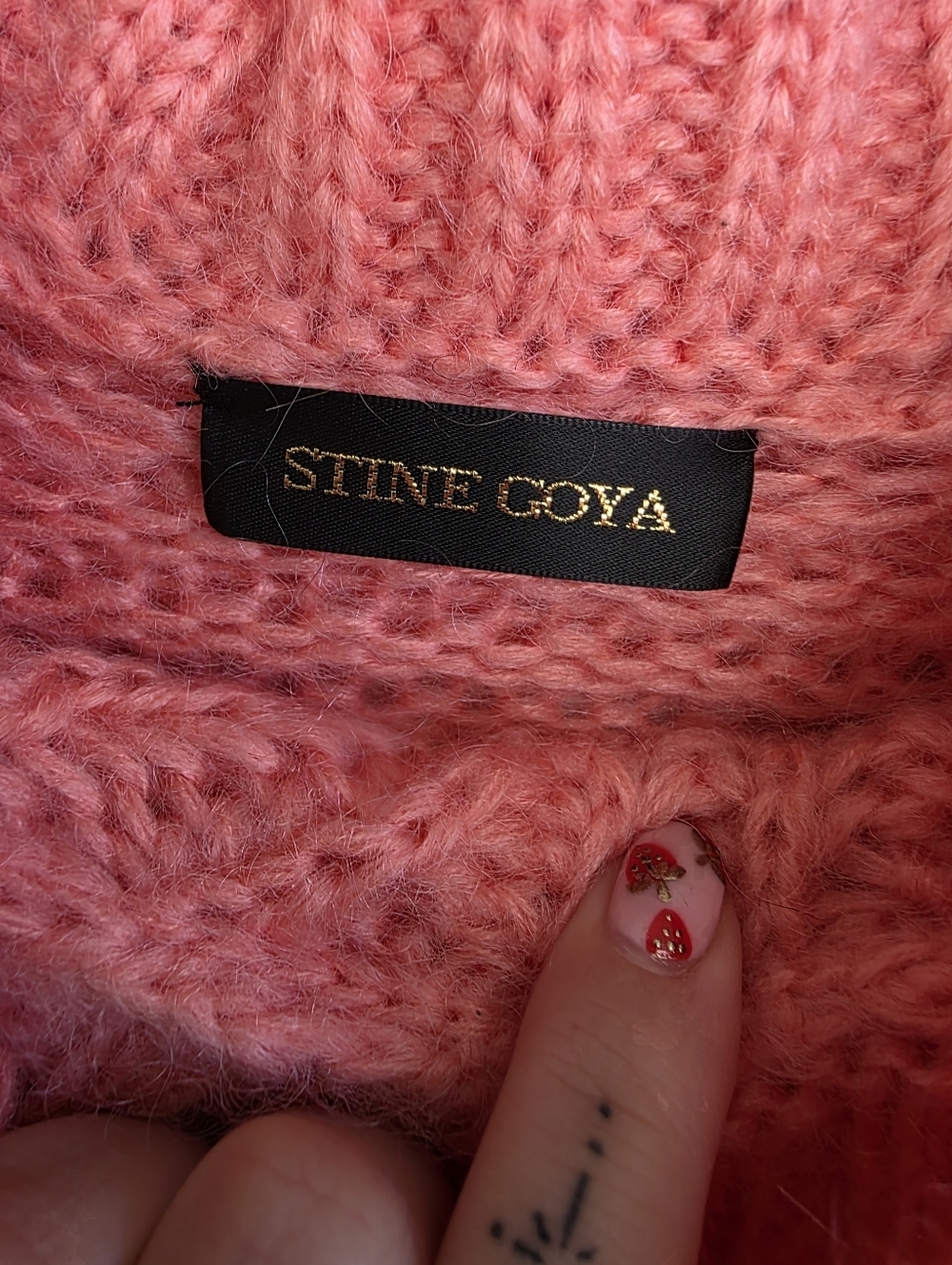 Stine Goya Mohair Oversized Cozy Pink Turtleneck Cable Knit Sweater - Picture 2 of 4